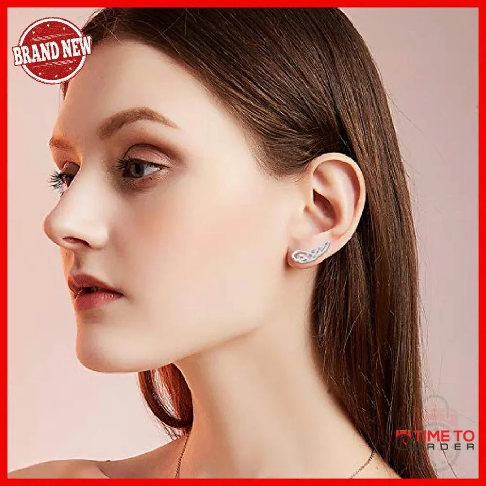 Sterling Silver Celtic Knot Ear Climbers for Women, 0.78 Inch